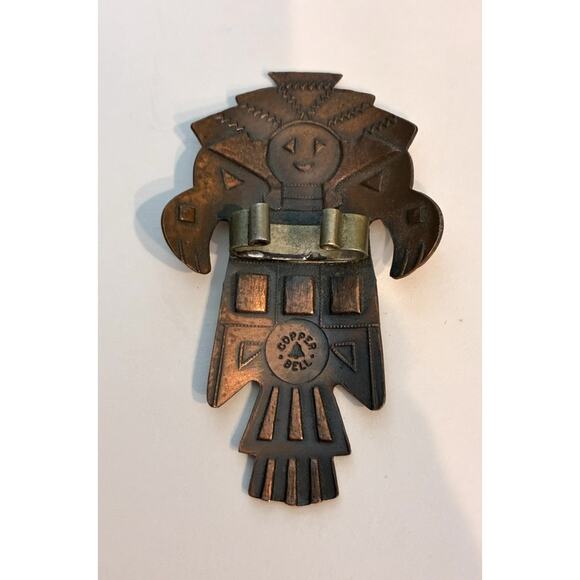 Vintage Bell Copper Kachina Dancer Western Native Design Bolo Tie Pendant - Picture 2 of 3